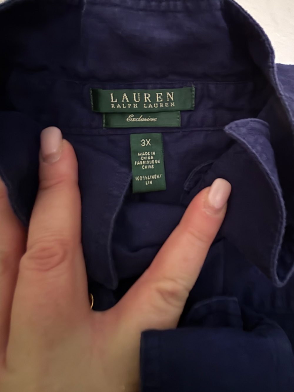 Lauren Ralph Lauren 100% Linen Navy Button-Up Utility Shirt Women’s 3X or XXXL - Picture 5 of 11